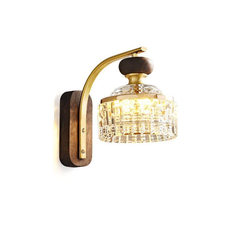 Round Acrylic Metal Solid Wood LED Wall Sconce Lamp