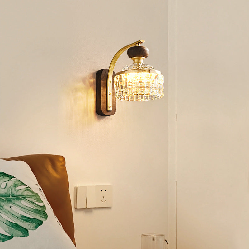 Round Acrylic Metal Solid Wood LED Wall Sconce Lamp