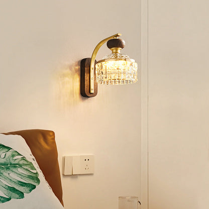 Round Acrylic Metal Solid Wood LED Wall Sconce Lamp