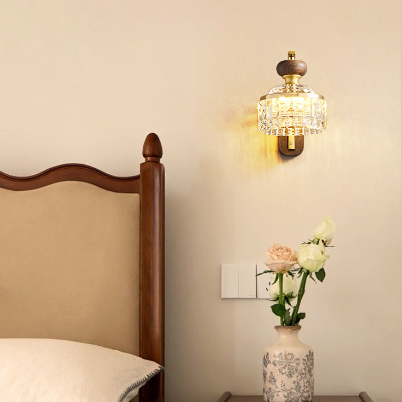 Round Acrylic Metal Solid Wood LED Wall Sconce Lamp
