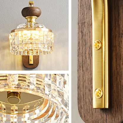 Round Acrylic Metal Solid Wood LED Wall Sconce Lamp