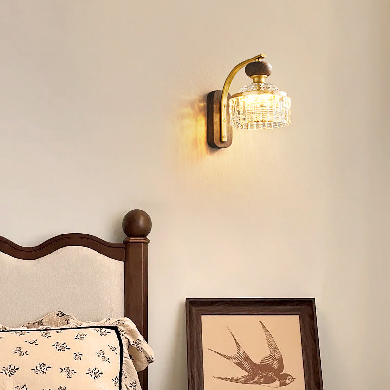 Round Acrylic Metal Solid Wood LED Wall Sconce Lamp