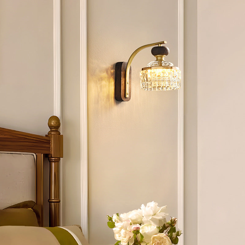 Round Acrylic Metal Solid Wood LED Wall Sconce Lamp