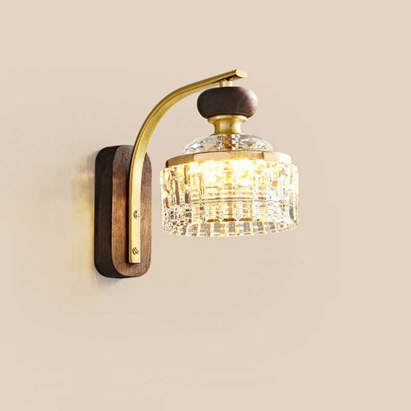 Round Acrylic Metal Solid Wood LED Wall Sconce Lamp