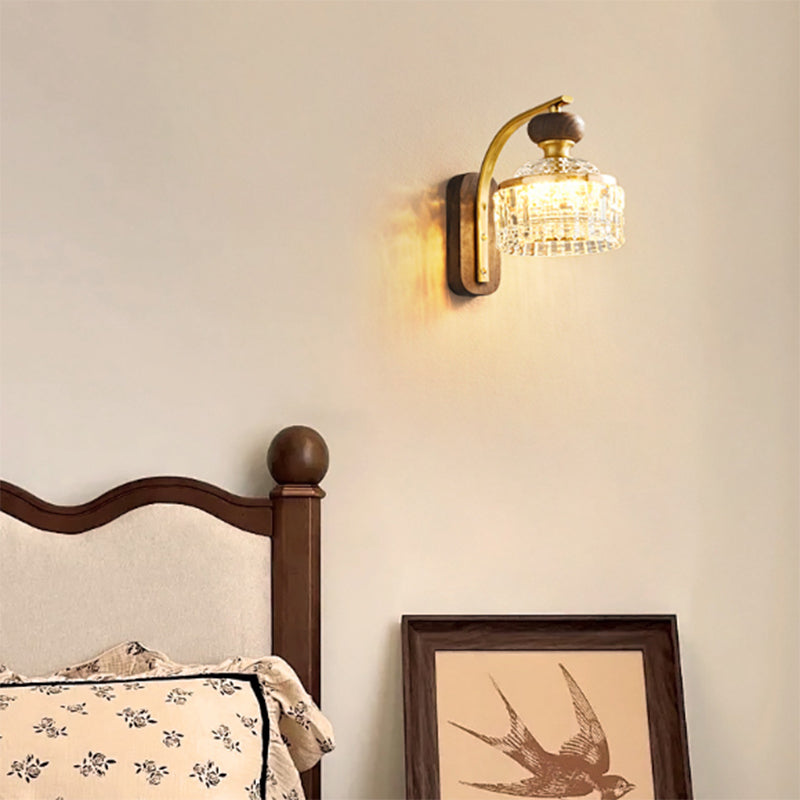 Round Acrylic Metal Solid Wood LED Wall Sconce Lamp