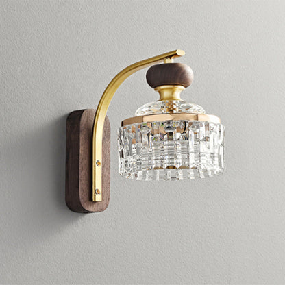 Round Acrylic Metal Solid Wood LED Wall Sconce Lamp