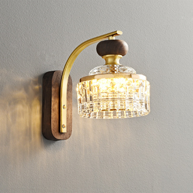 Round Acrylic Metal Solid Wood LED Wall Sconce Lamp