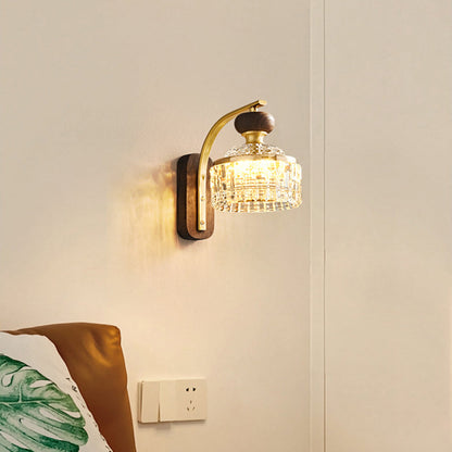 Round Acrylic Metal Solid Wood LED Wall Sconce Lamp