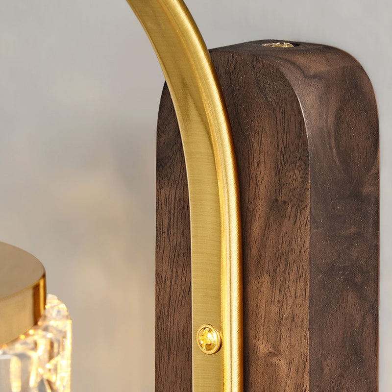 Round Acrylic Metal Solid Wood LED Wall Sconce Lamp