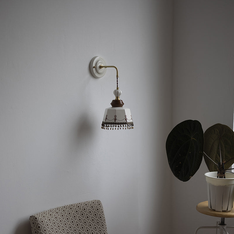 Bowl Brass Solid Wood Iron Ceramic 1-Light Wall Sconce Lamp