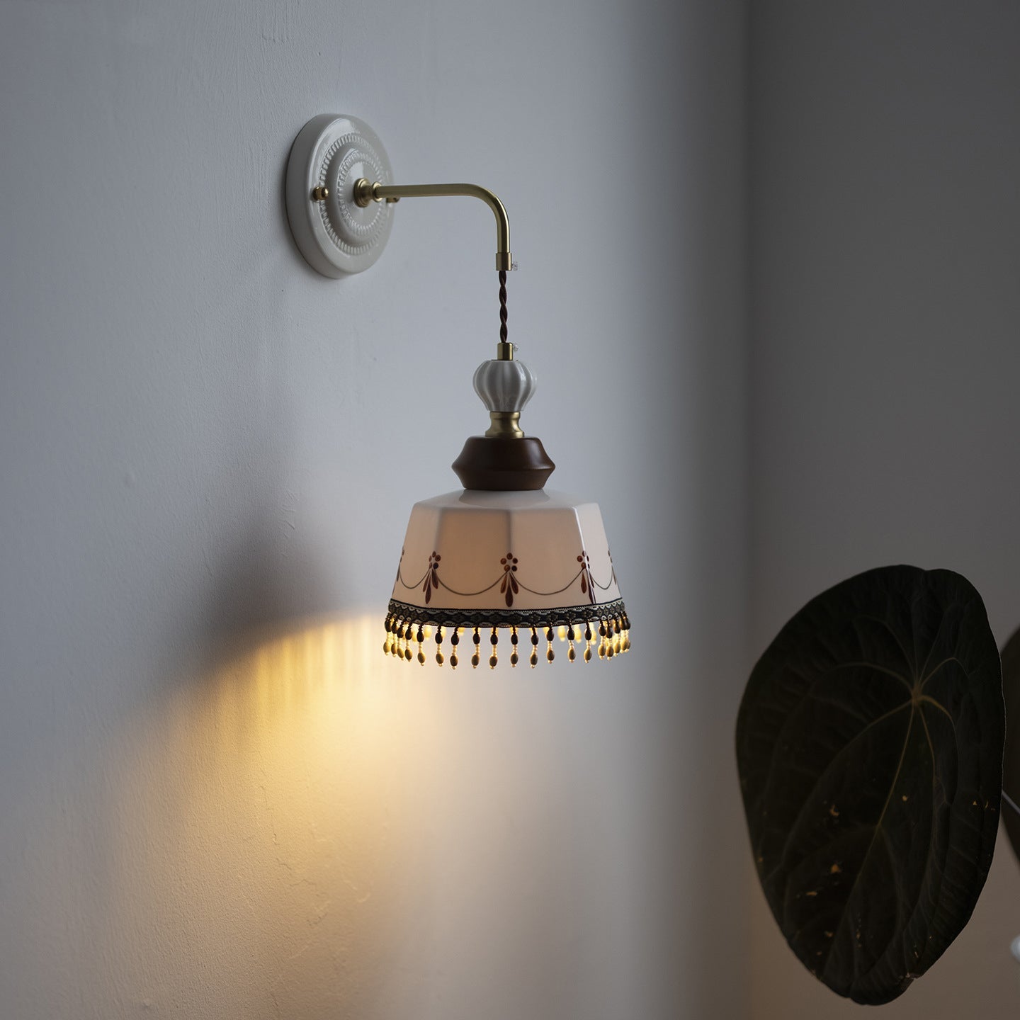 Bowl Brass Solid Wood Iron Ceramic 1-Light Wall Sconce Lamp