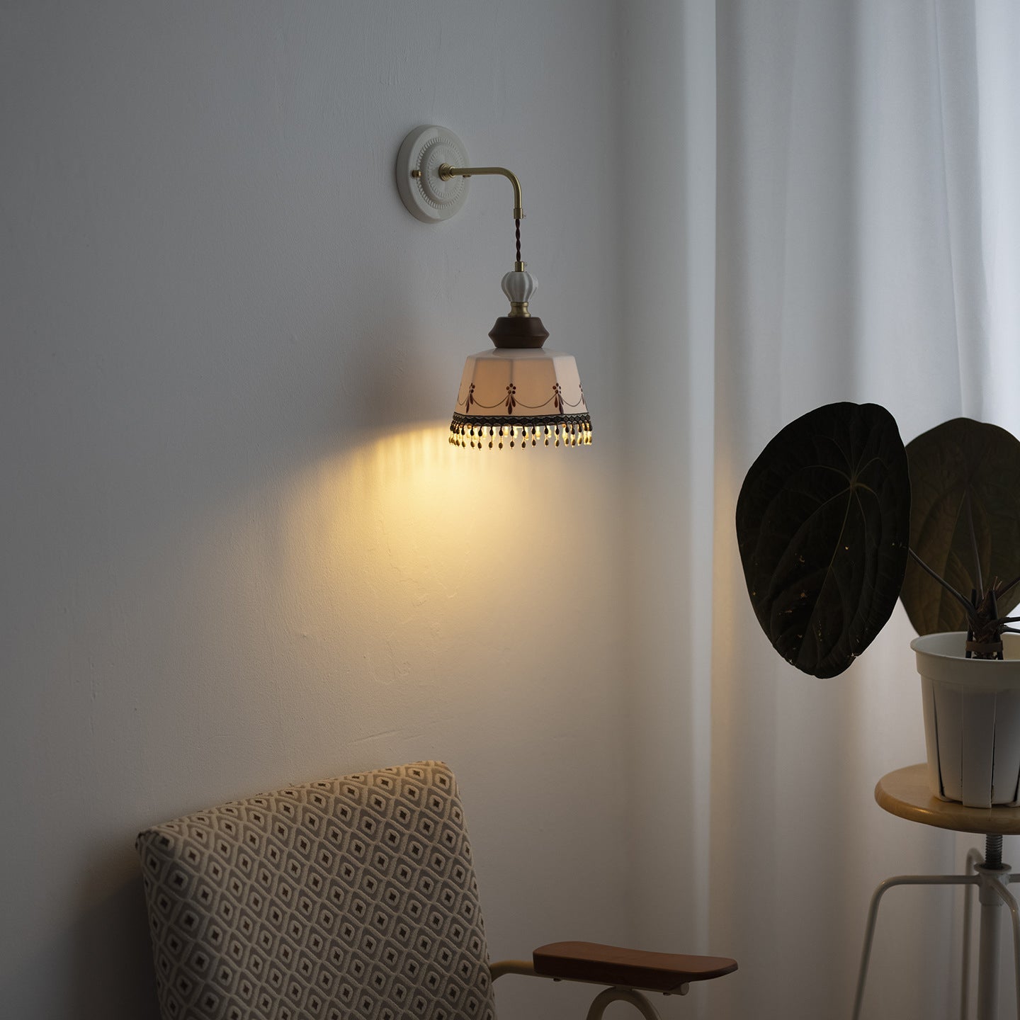Bowl Brass Solid Wood Iron Ceramic 1-Light Wall Sconce Lamp