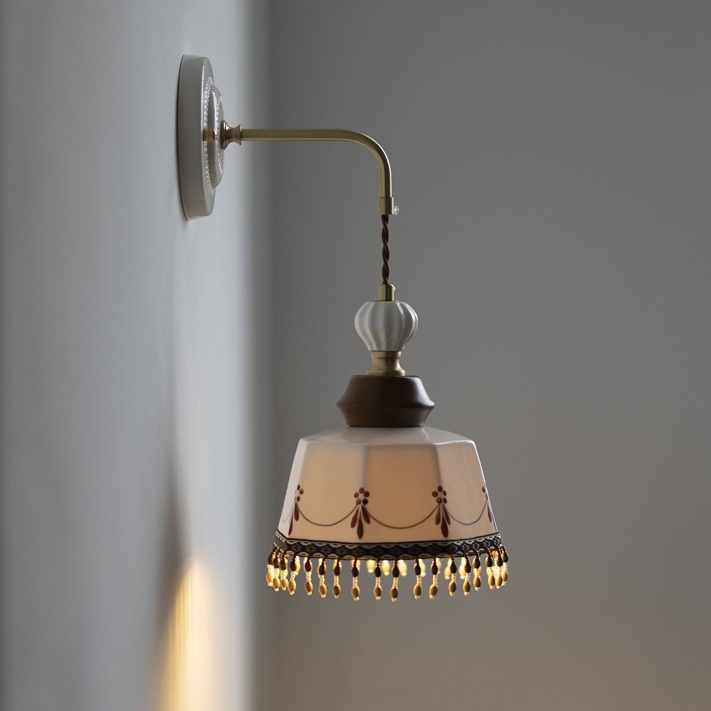Bowl Brass Solid Wood Iron Ceramic 1-Light Wall Sconce Lamp