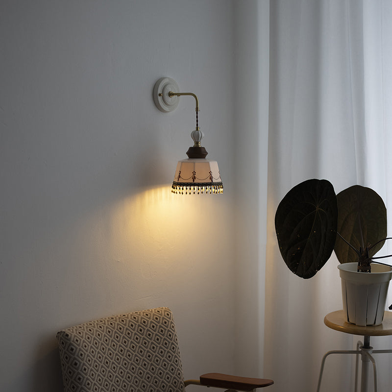 Bowl Brass Solid Wood Iron Ceramic 1-Light Wall Sconce Lamp