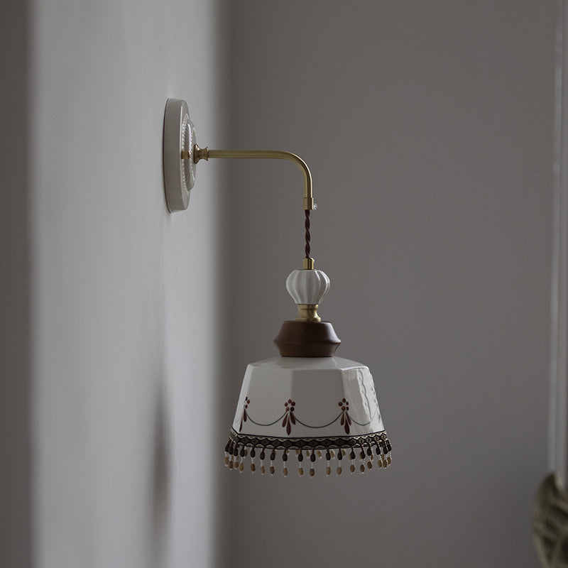 Bowl Brass Solid Wood Iron Ceramic 1-Light Wall Sconce Lamp