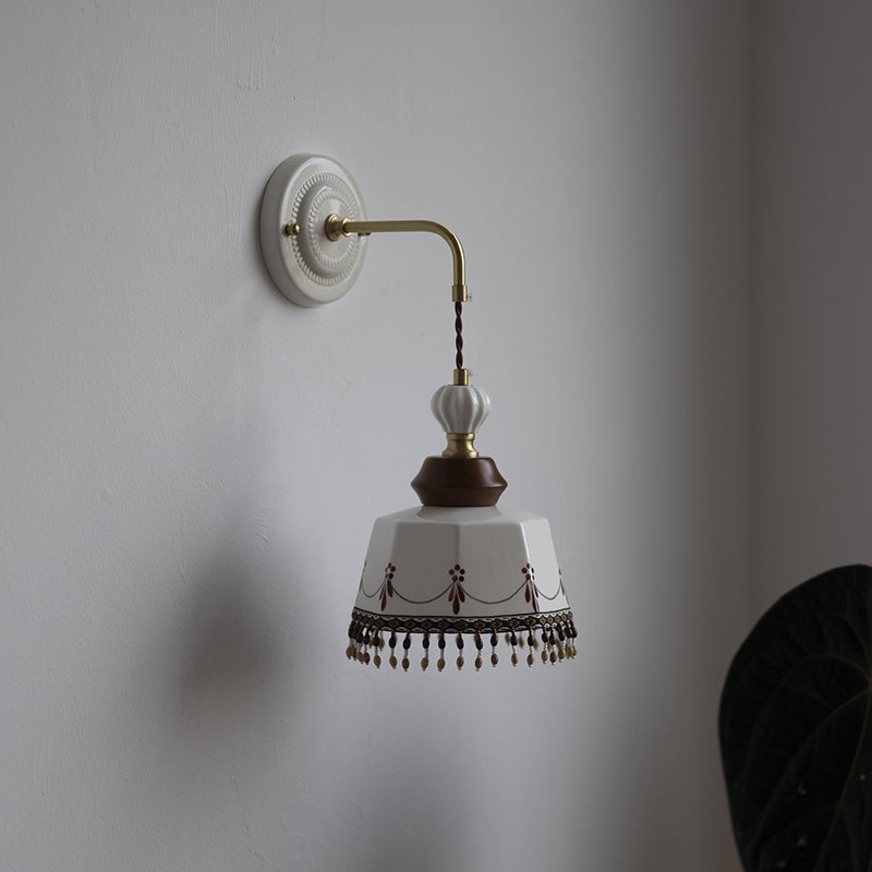 Bowl Brass Solid Wood Iron Ceramic 1-Light Wall Sconce Lamp