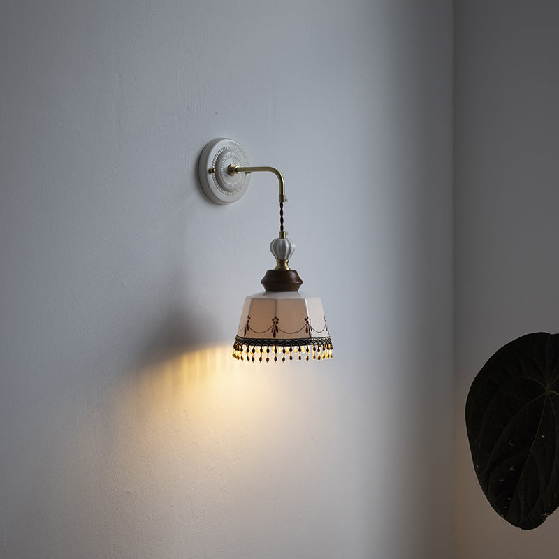 Bowl Brass Solid Wood Iron Ceramic 1-Light Wall Sconce Lamp