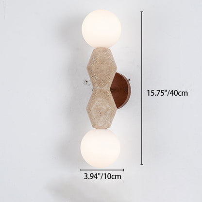 Japanese Wood Yellow Travertine 2-Light Wall Sconce Lamp