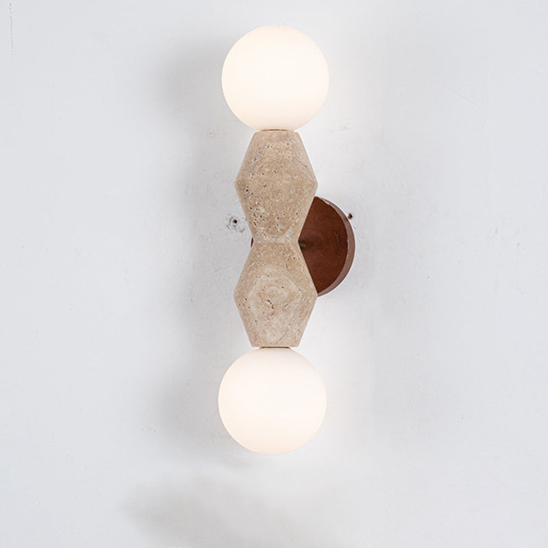Japanese Wood Yellow Travertine 2-Light Wall Sconce Lamp