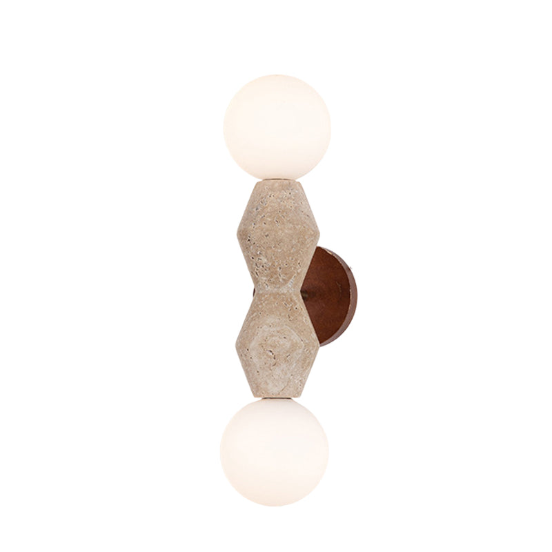 Japanese Wood Yellow Travertine 2-Light Wall Sconce Lamp