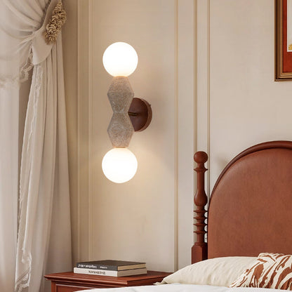 Japanese Wood Yellow Travertine 2-Light Wall Sconce Lamp