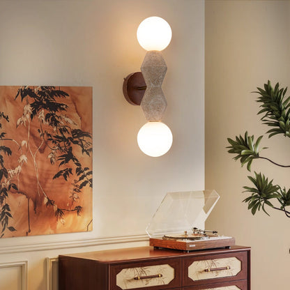 Japanese Wood Yellow Travertine 2-Light Wall Sconce Lamp