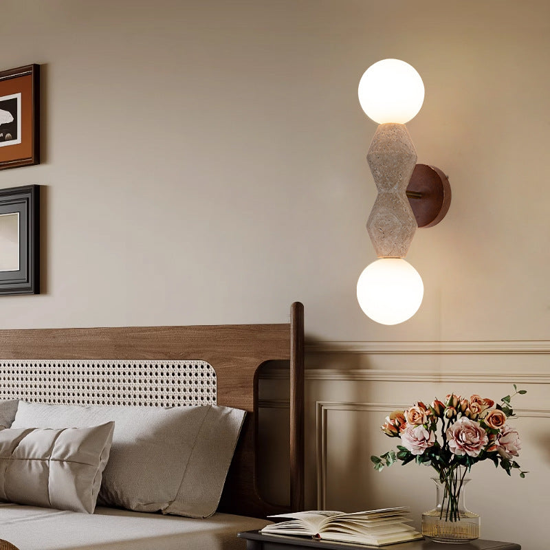 Japanese Wood Yellow Travertine 2-Light Wall Sconce Lamp