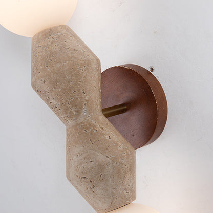Japanese Wood Yellow Travertine 2-Light Wall Sconce Lamp