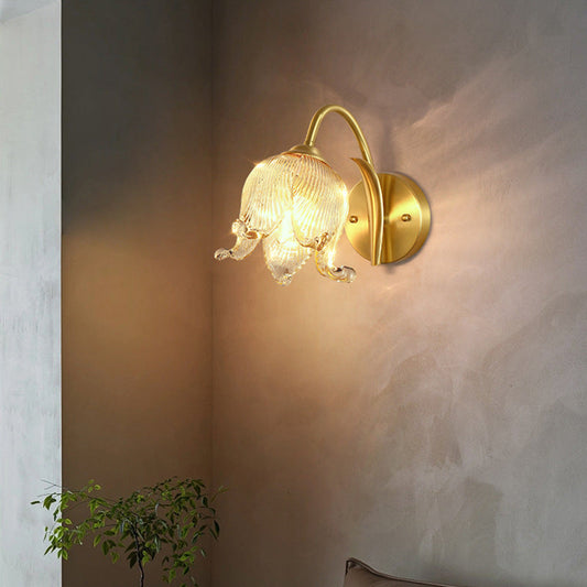 Traditional Tulip Brass Glass 1-Light Wall Sconce Lamp