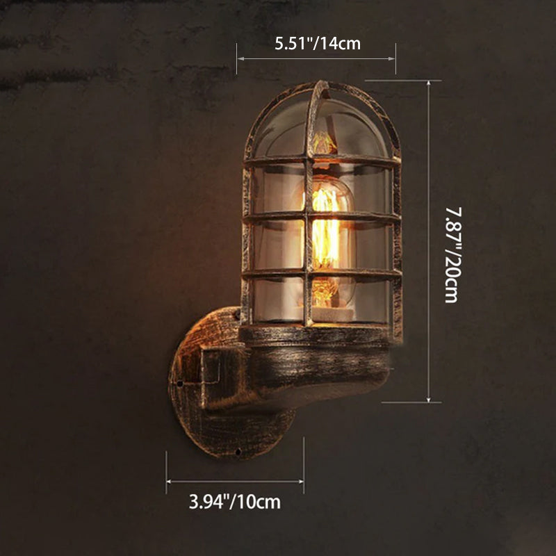 Industrial Cylinder Iron Glass 1-Light Wall Sconce Lamp