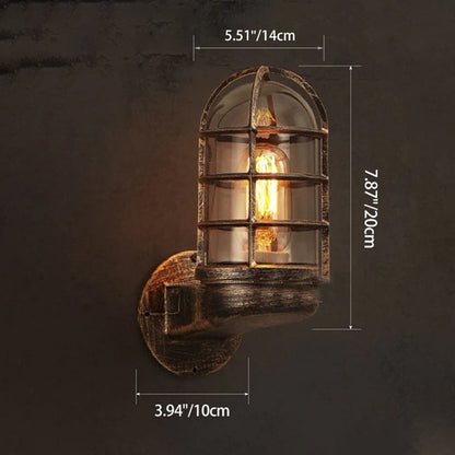Industrial Cylinder Iron Glass 1-Light Wall Sconce Lamp