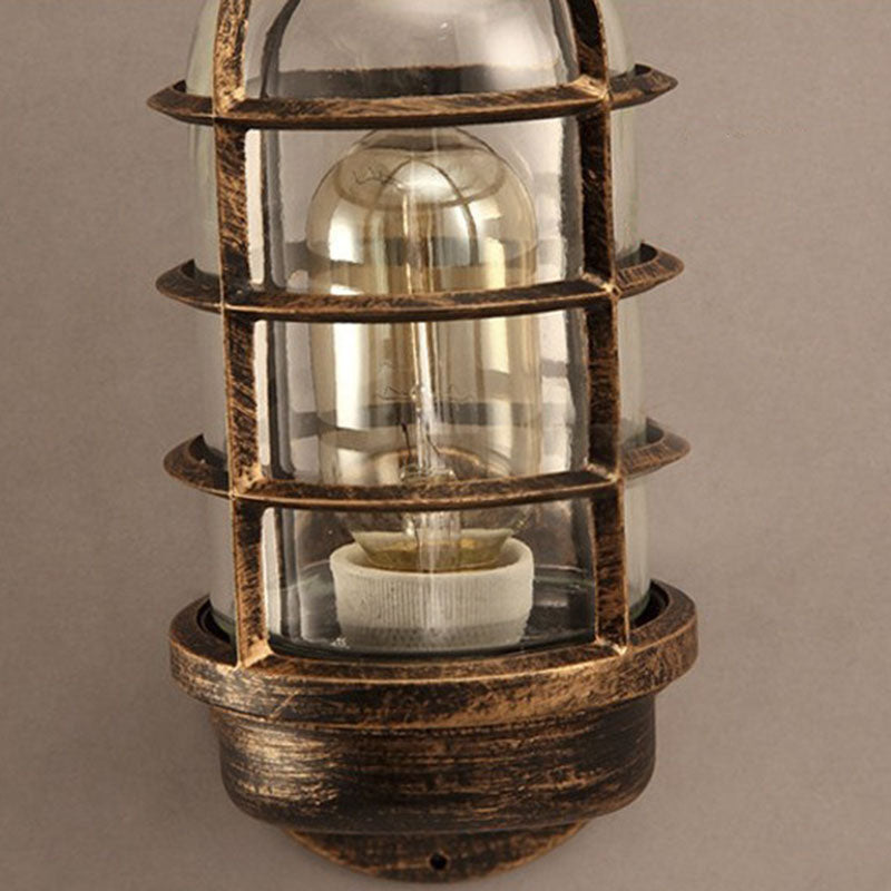 Industrial Cylinder Iron Glass 1-Light Wall Sconce Lamp