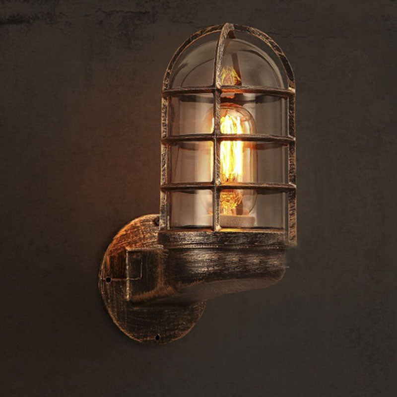 Industrial Cylinder Iron Glass 1-Light Wall Sconce Lamp