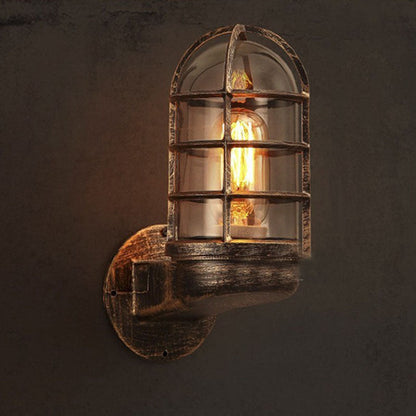 Industrial Cylinder Iron Glass 1-Light Wall Sconce Lamp