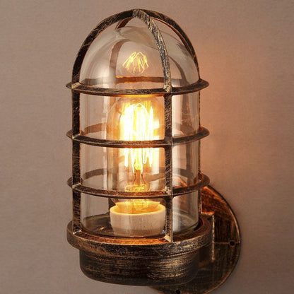 Industrial Cylinder Iron Glass 1-Light Wall Sconce Lamp