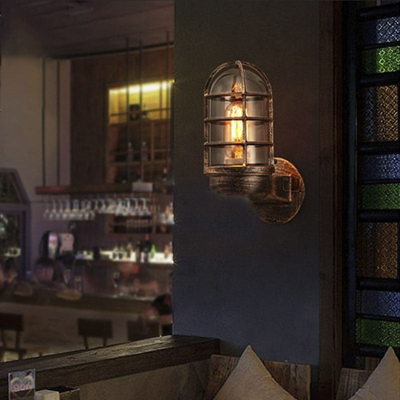 Industrial Cylinder Iron Glass 1-Light Wall Sconce Lamp