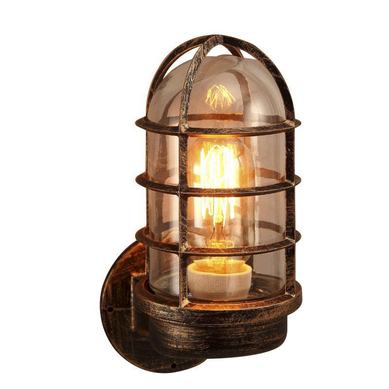 Industrial Cylinder Iron Glass 1-Light Wall Sconce Lamp