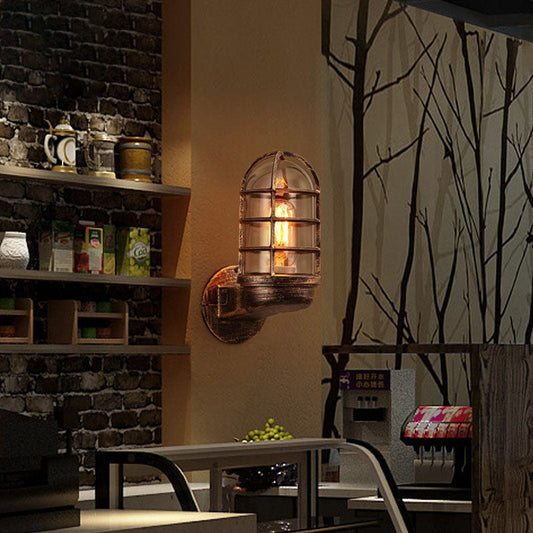 Industrial Cylinder Iron Glass 1-Light Wall Sconce Lamp