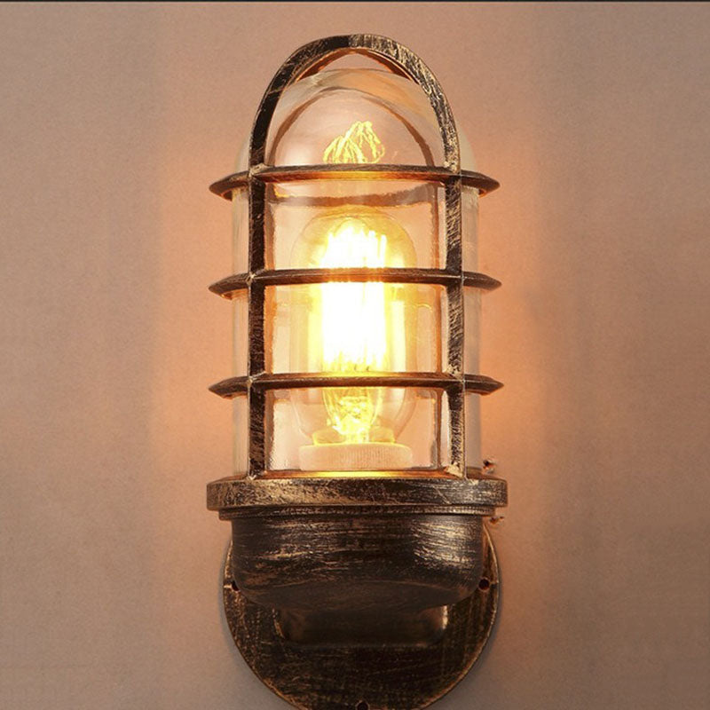 Industrial Cylinder Iron Glass 1-Light Wall Sconce Lamp