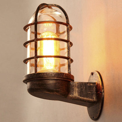 Industrial Cylinder Iron Glass 1-Light Wall Sconce Lamp