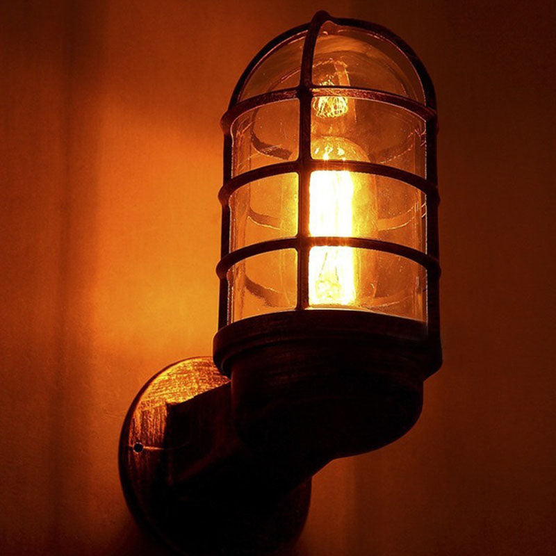 Industrial Cylinder Iron Glass 1-Light Wall Sconce Lamp