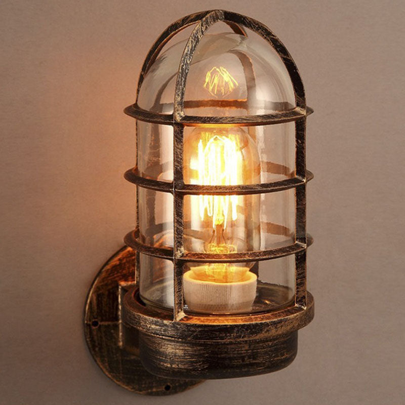 Industrial Cylinder Iron Glass 1-Light Wall Sconce Lamp