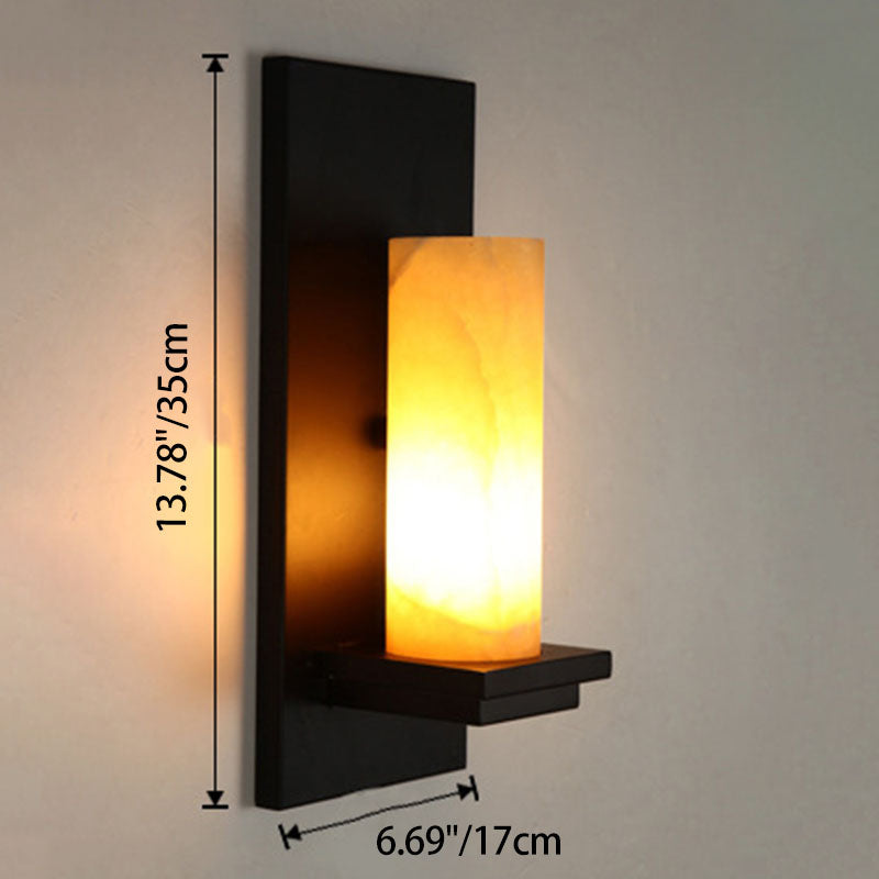 Deco Cylinder Iron Natural Marble 1-Light Wall Sconce Lamp