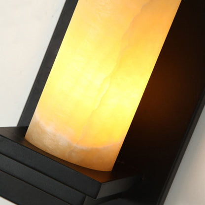 Deco Cylinder Iron Natural Marble 1-Light Wall Sconce Lamp