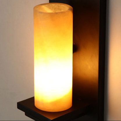 Deco Cylinder Iron Natural Marble 1-Light Wall Sconce Lamp
