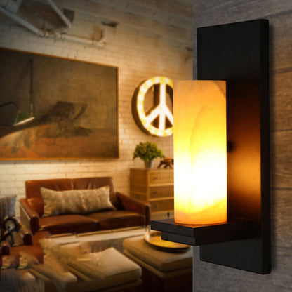 Deco Cylinder Iron Natural Marble 1-Light Wall Sconce Lamp