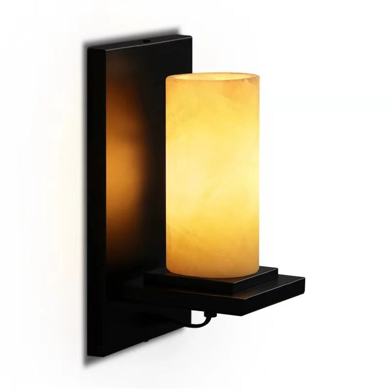 Deco Cylinder Iron Natural Marble 1-Light Wall Sconce Lamp