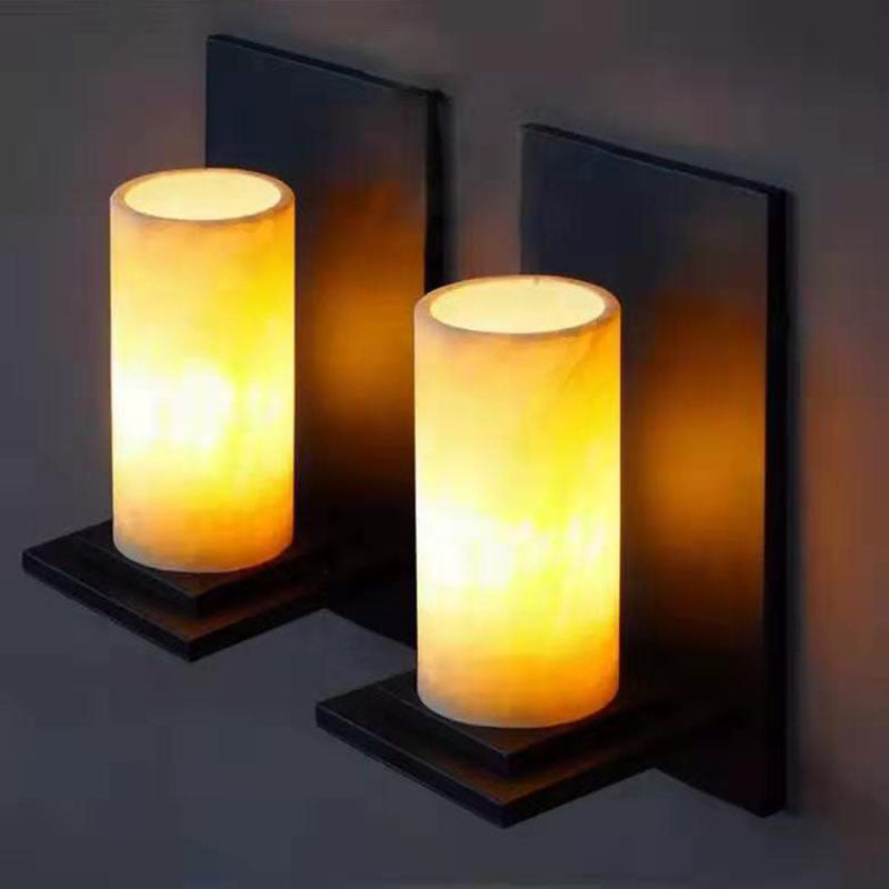 Deco Cylinder Iron Natural Marble 1-Light Wall Sconce Lamp