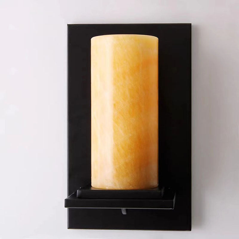Deco Cylinder Iron Natural Marble 1-Light Wall Sconce Lamp