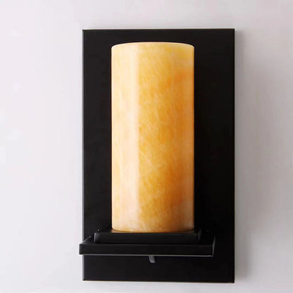 Deco Cylinder Iron Natural Marble 1-Light Wall Sconce Lamp
